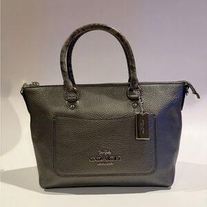 Coach Metallic Gunmetal Leather Satchel; Never Used; Hang tag still has plastic